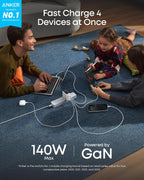Anker 140W Max Bloque de Carga GaN de 4 Puertos, Pantalla Inteligente para Cargador de MacBook