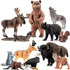 Juego de 12 figuras sólidas de animales del bosque de América del