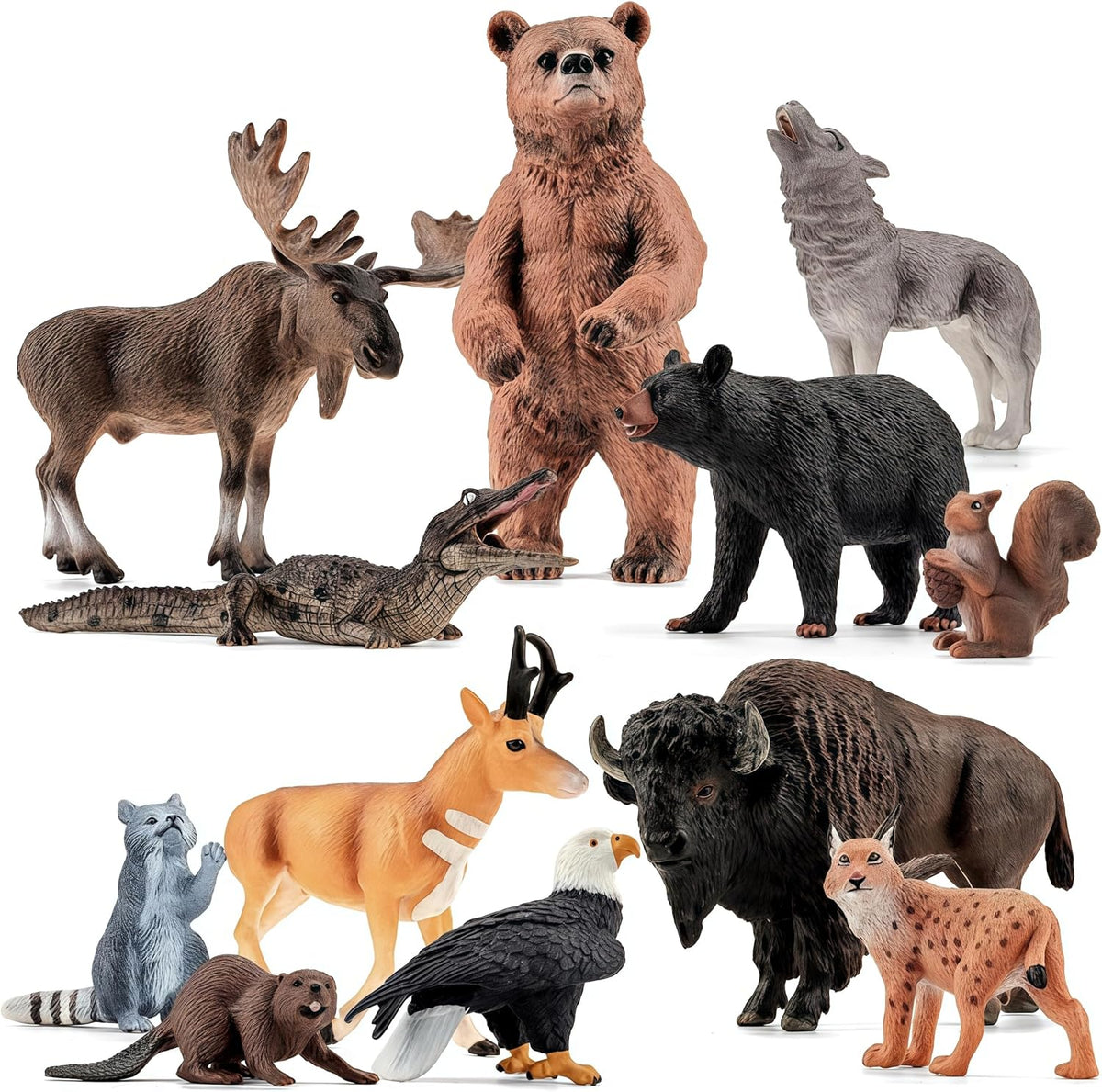 Juego de 12 figuras sólidas de animales del bosque de América del