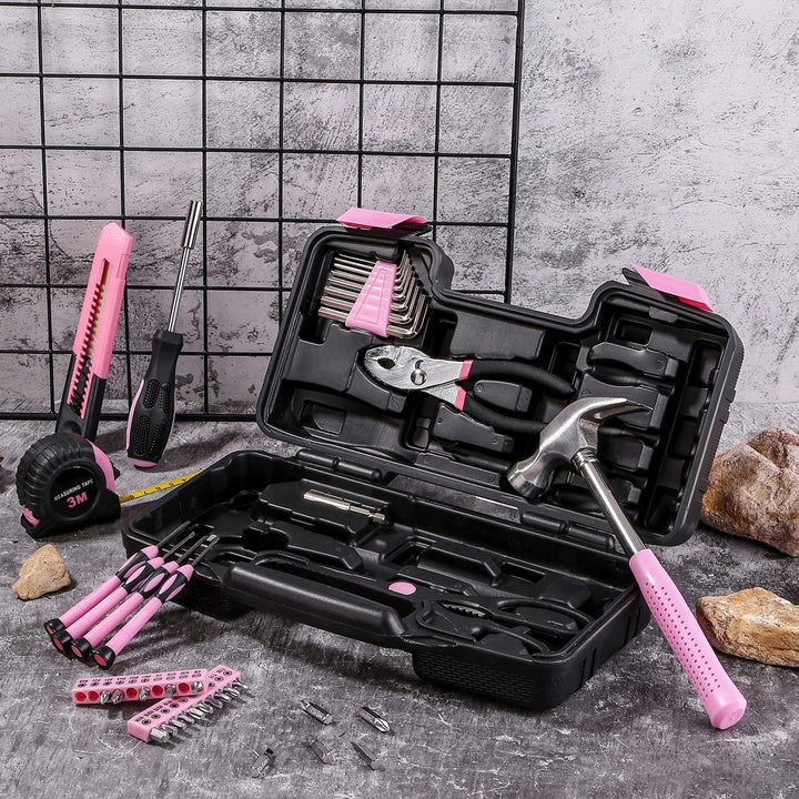 Kit de herramientas para el hogar de 39 piezas multiusos color rosa...