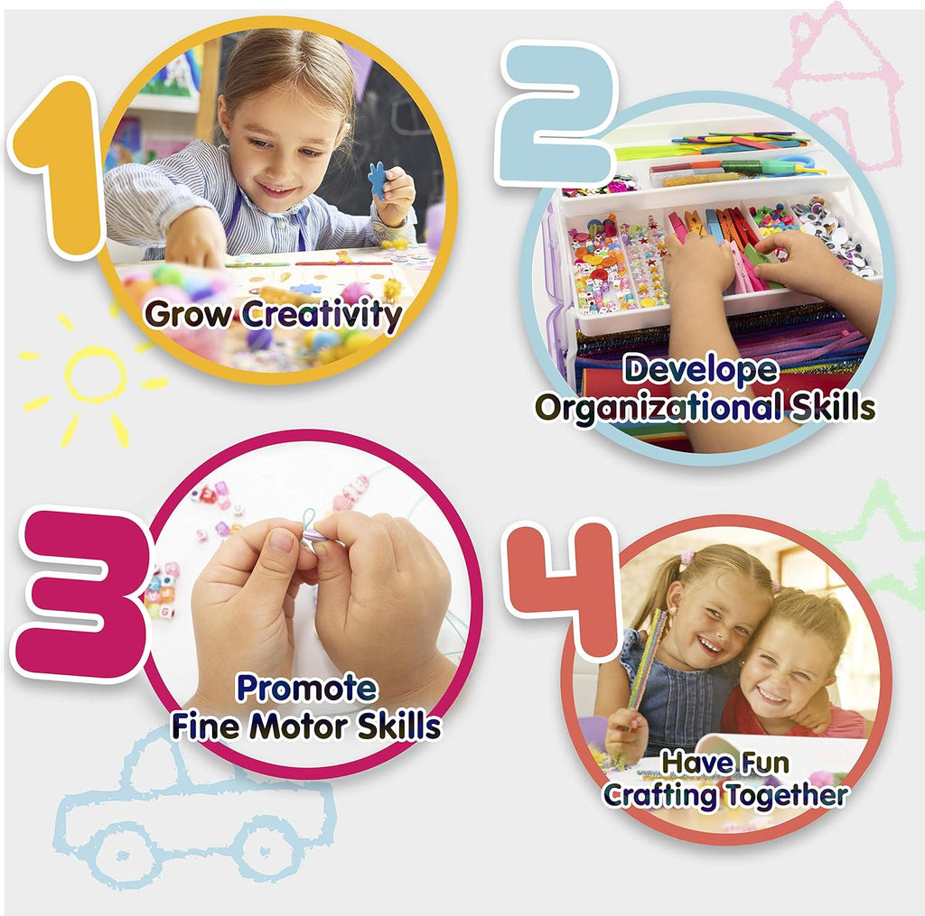 Olly Kids Suministros de Arte y Manualidades para Niñas de 4 5 6 7 8 9 10 11 y 12 - Caja de Arte Portátil de 3 Capas con el Mejor Juego de Suministros de Manualidades