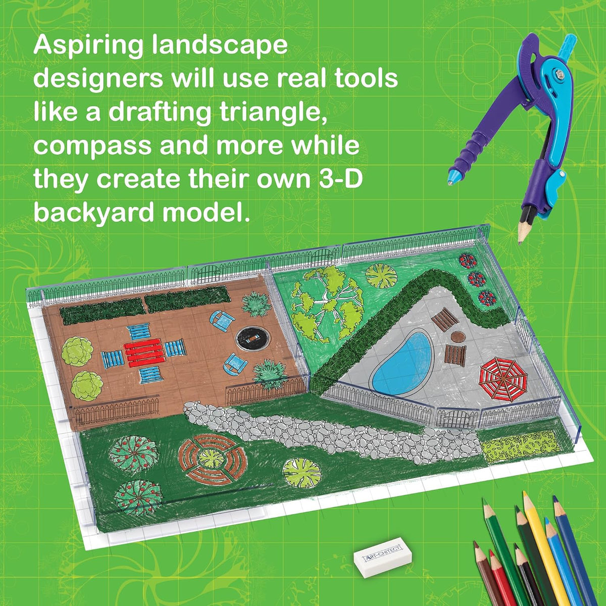 MindWare Art-chitect Paisajista para niños - Kit de diseño de paisaje 3D para niños a partir de 8 años - Aprende los conceptos básicos de la arquitectura mientras diseñas de principio a fin