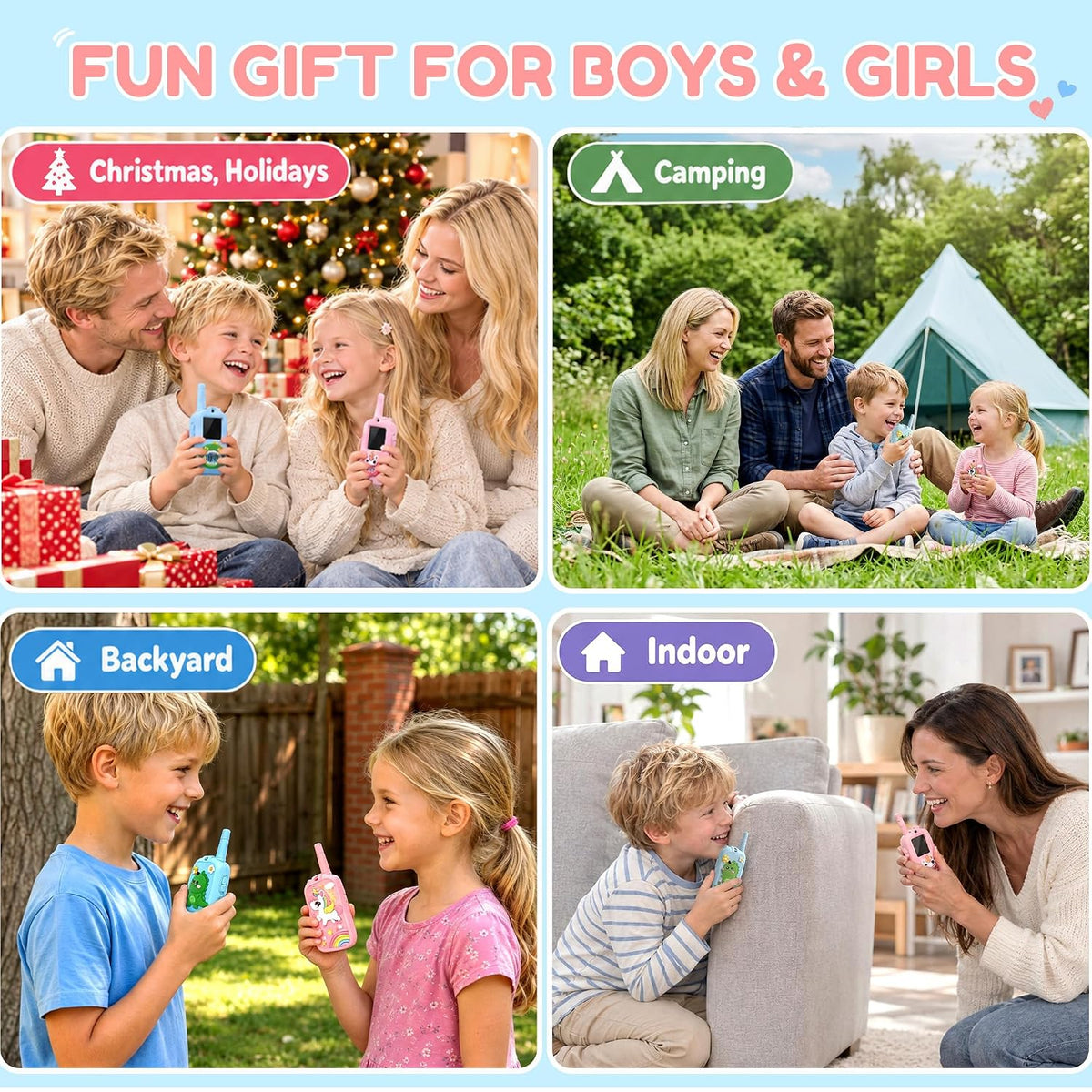 Octomo Walkie Talkies de video para niños, paquete de 2, Walkie Talkie de
