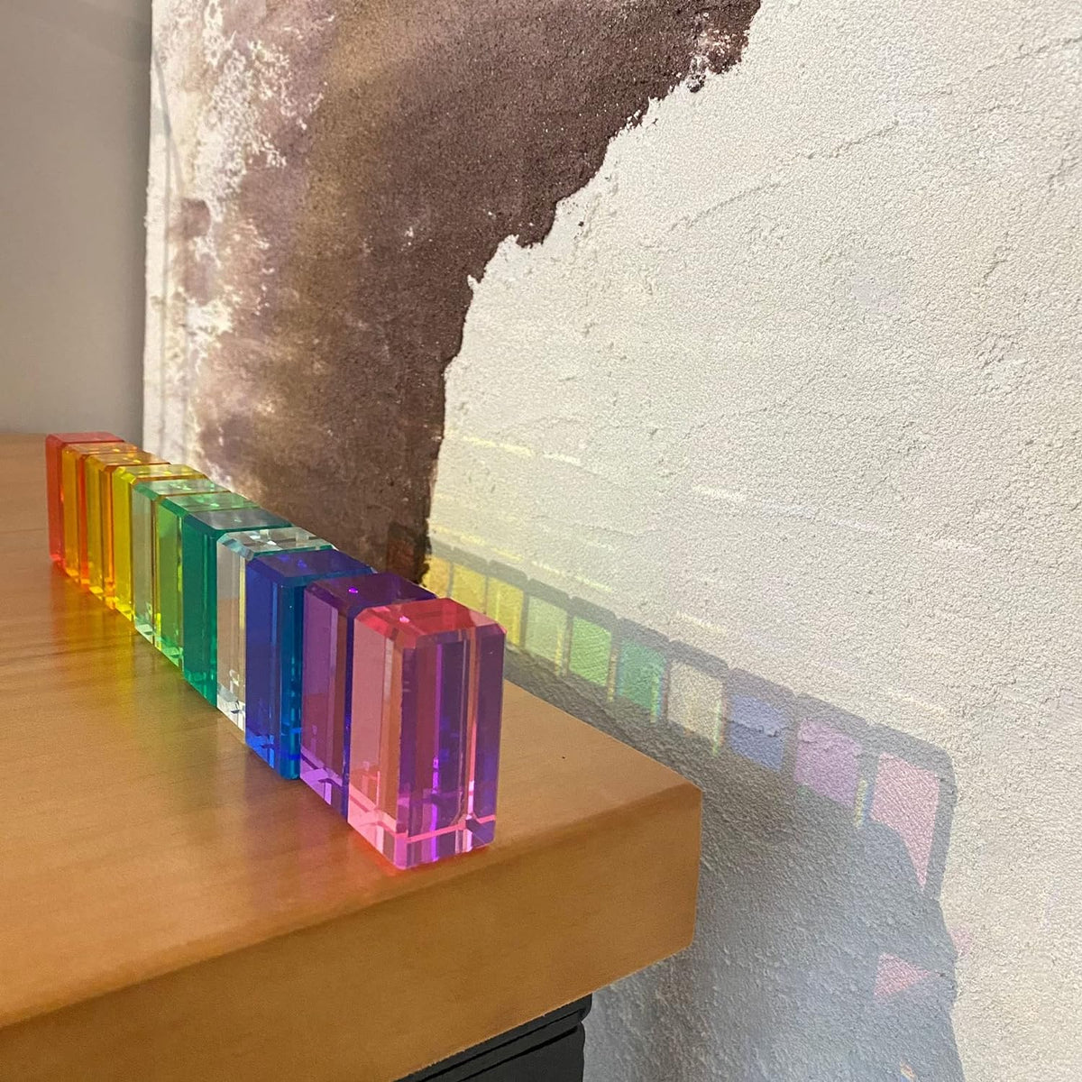 Bloques de tiras acrílicas de cristal arcoíris rectangulares apilables para niños, 16 colores, cubos de gemas apilables, juguetes educativos de aprendizaje de luz sensorial (16 bloques de tira)