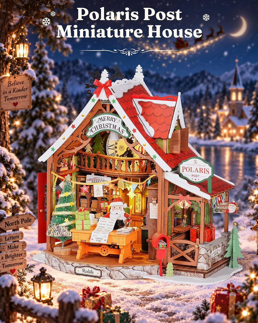 Rolife Kit de casa de muñecas en miniatura de Navidad, casa de bricolaje de