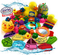 Juego de 119 juguetes de baño de Toy Stop de 119 piezas con pato de goma gigante, calcomanías de baño, espejos, crayones, esponja, mini animales, animales medianos, botes apilables, letras de espuma,