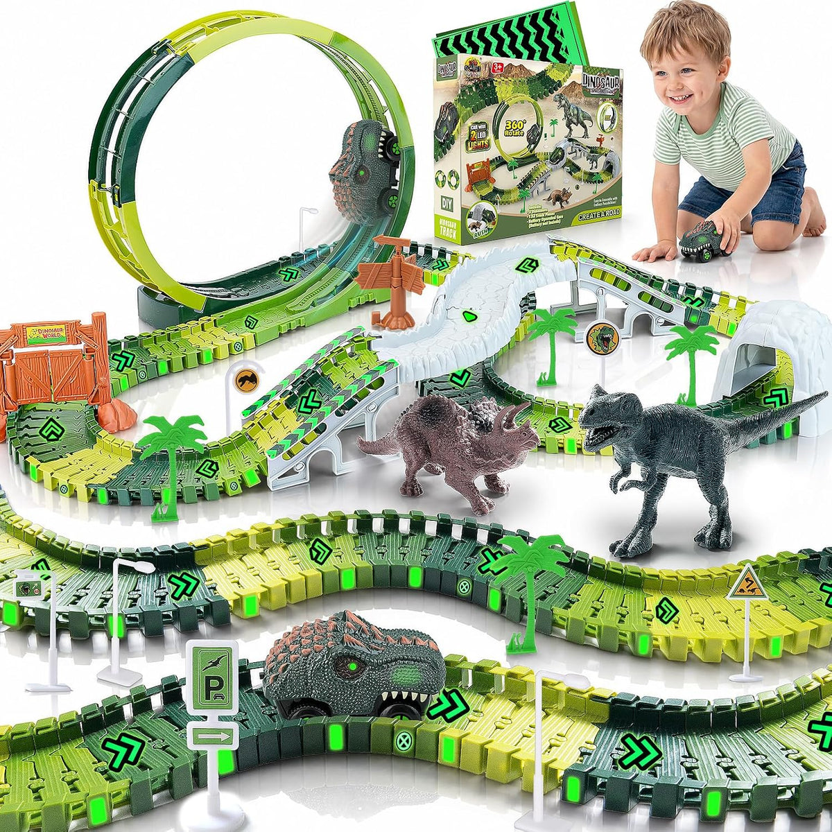 173 Pistas de carreras de dinosaurios para niños juguetes con