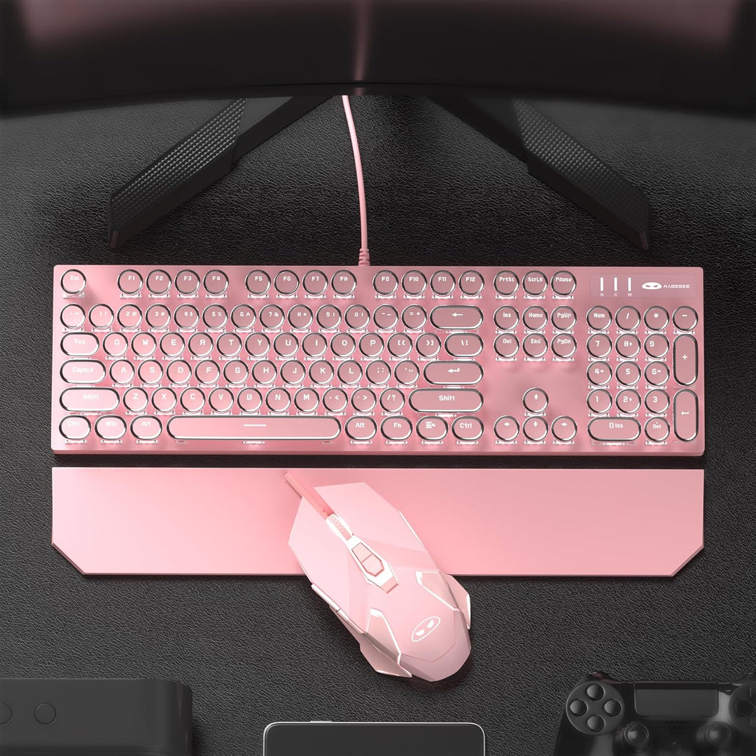 Combo de teclado y mouse estilo máquina de escribir rosa retro, bon...