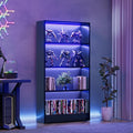 CODACE Estantería alta de madera negra de 4 niveles - Vitrina con luces LED