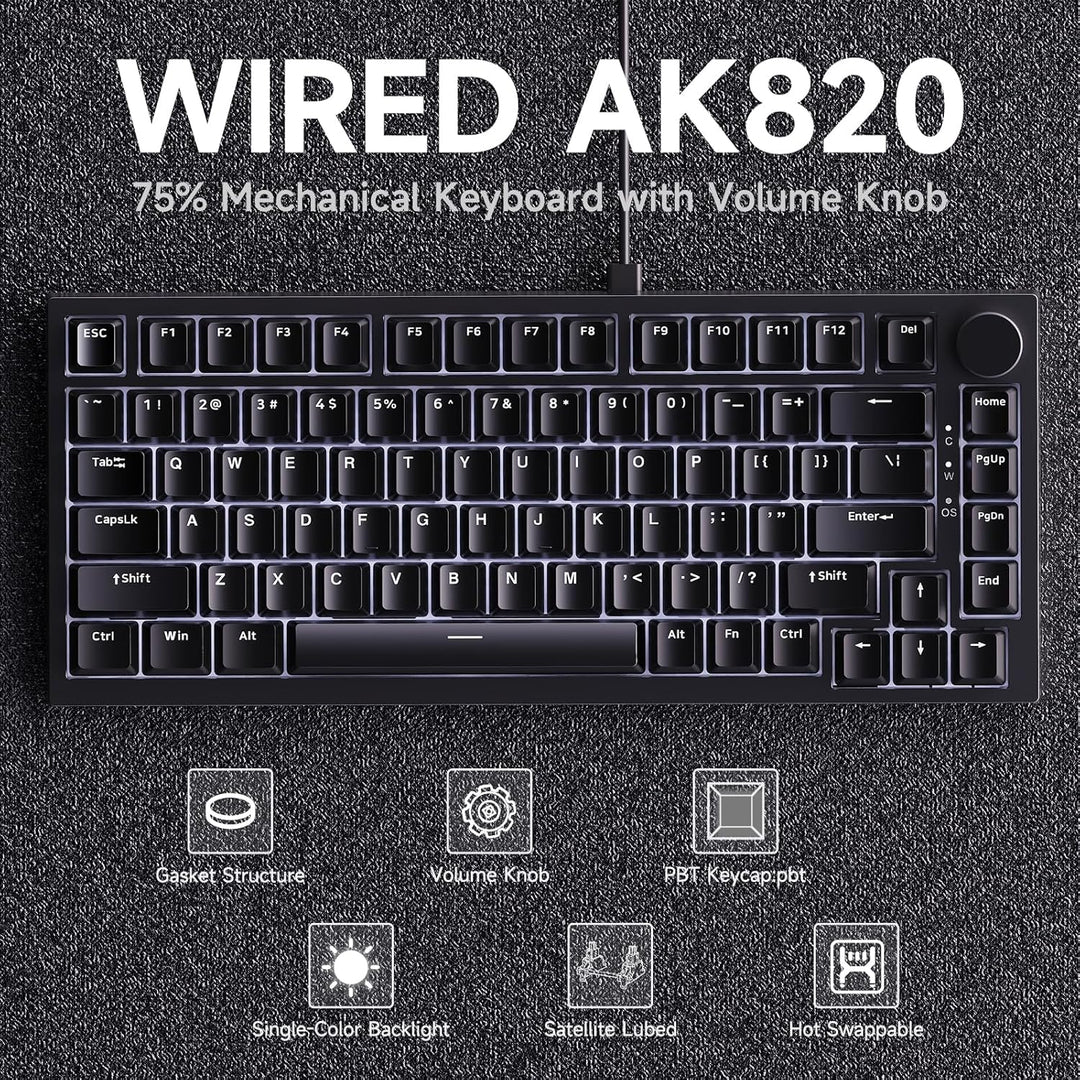 Ajazz AK820 - Teclado mecánico para juegos con cable, 75% con cable...