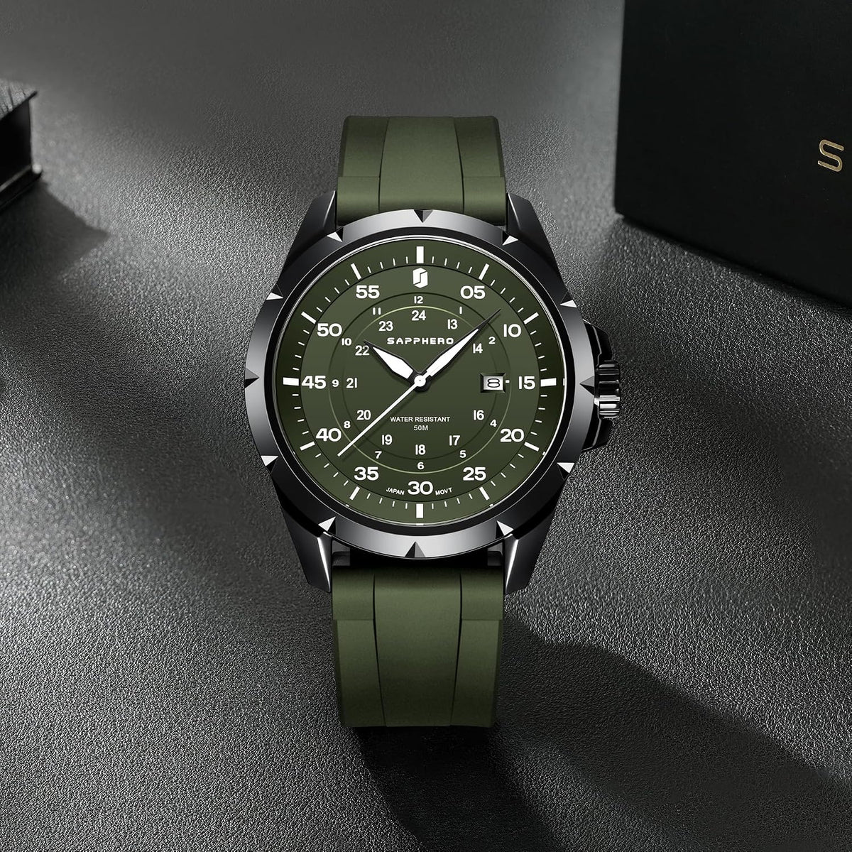 SAPPHERO Reloj analógico de cuarzo luminoso para hombre, 164 ft, resistente al agua, con fecha, casual, elegante, para trabajo, negocios, correa de silicona, relojes de pulsera para hombre