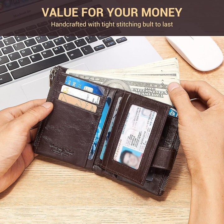 gzcz Billeteras de cadena RFID para hombre, cartera de cuero genuin...