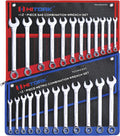 Hitork - Juego de 24 llaves combinadas, SAE (1/4"–1") y métricas (8–24mm), acero Cr-V, acabado de cromo espejo, extremo de caja de 12 puntas, compensación de 15°, con bolsa enrollable – Ideal para el