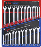 Hitork - Juego de 24 llaves combinadas, SAE (1/4"–1") y métricas (8–24mm), acero Cr-V, acabado de cromo espejo, extremo de caja de 12 puntas, compensación de 15°, con bolsa enrollable – Ideal para el