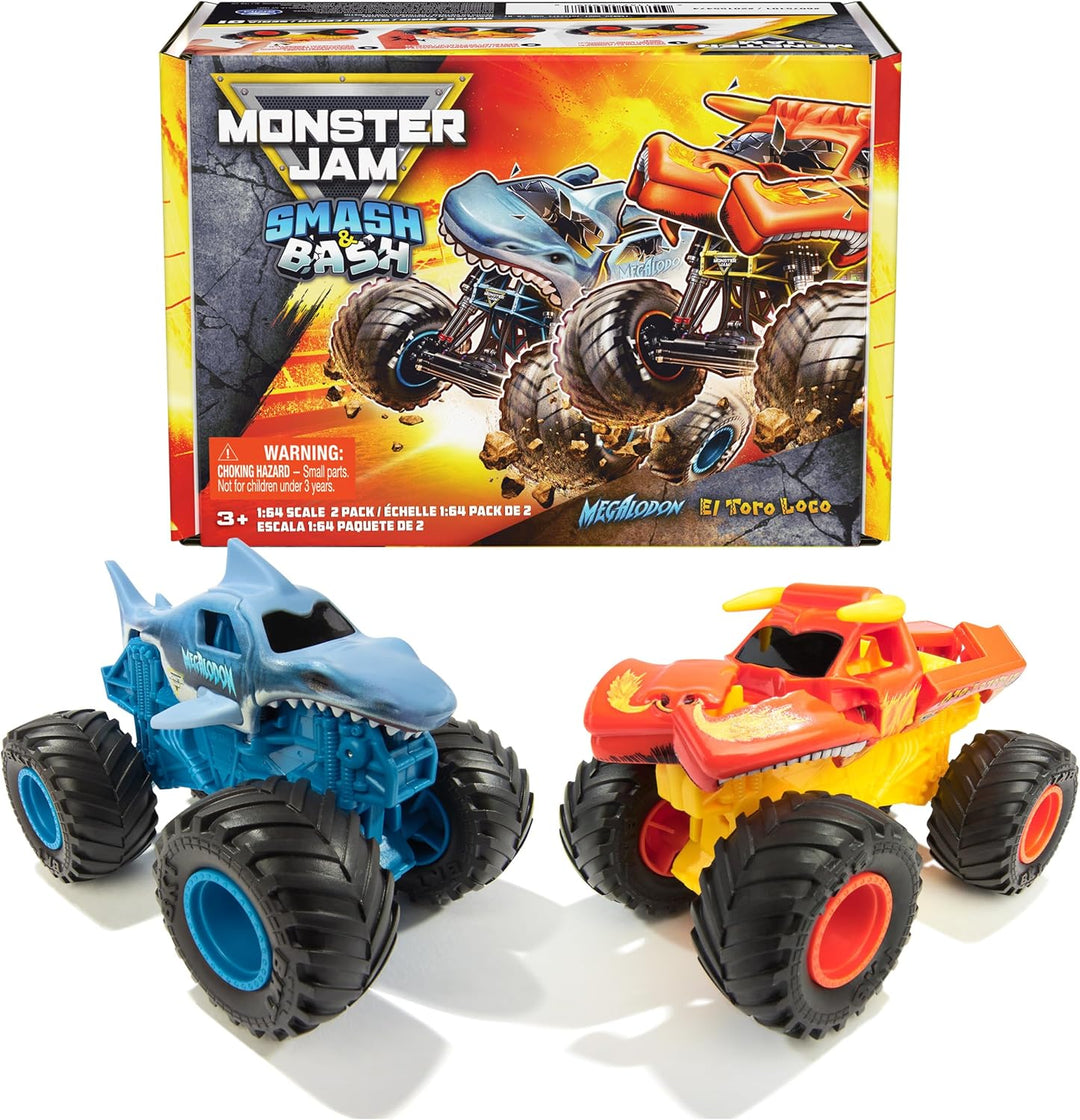 Monster Jam Smash &amp; Bash 2-Pack Monster Trucks, Megalodon &amp;...