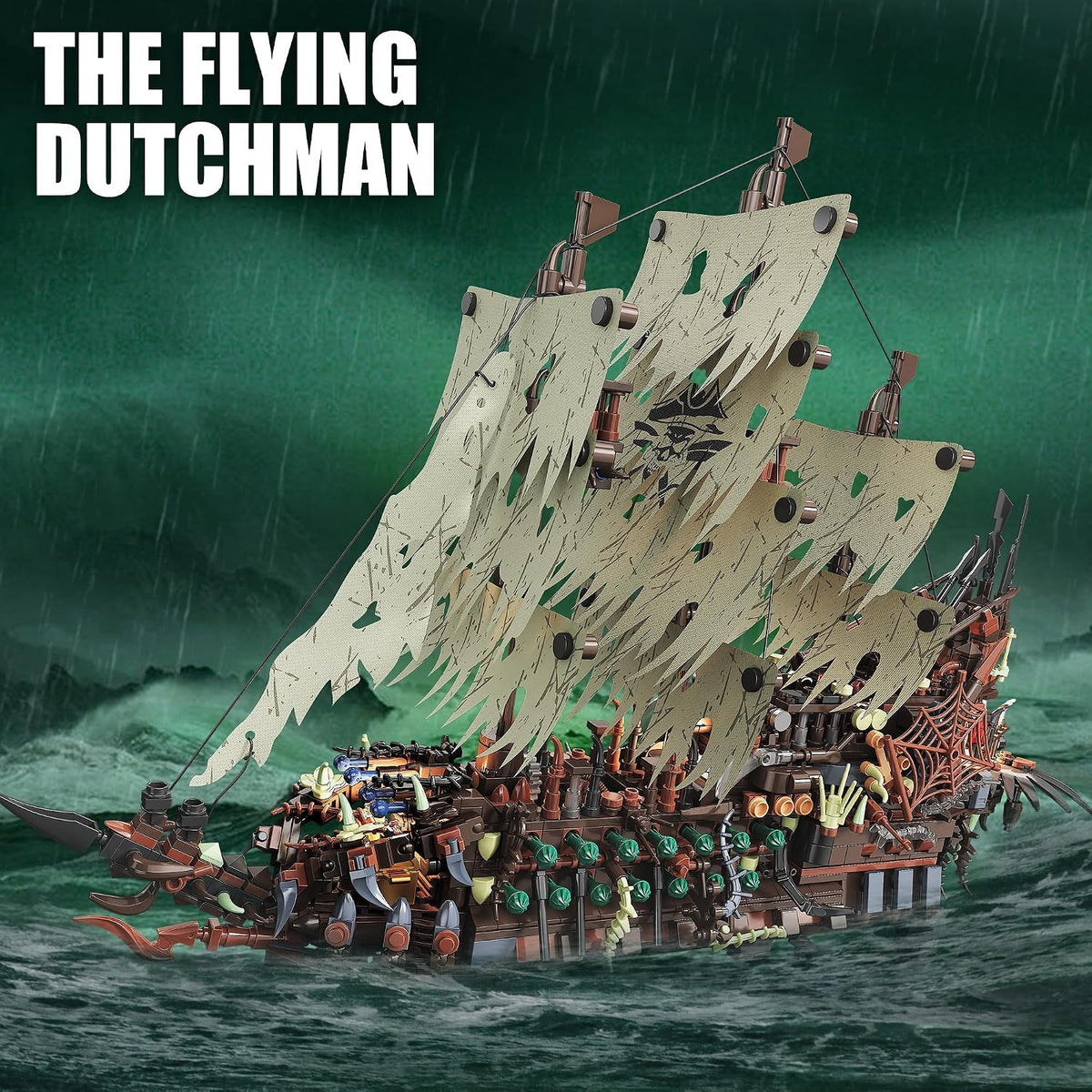 TYCOLE MOC - Juego de construcción de barco pirata con luces, barco de juguete modelo holandés volador, juego de bloques de construcción de barco fantasma, ideal para adultos y adolescentes como regalo de cumpleaños o fiesta (2159 piezas)