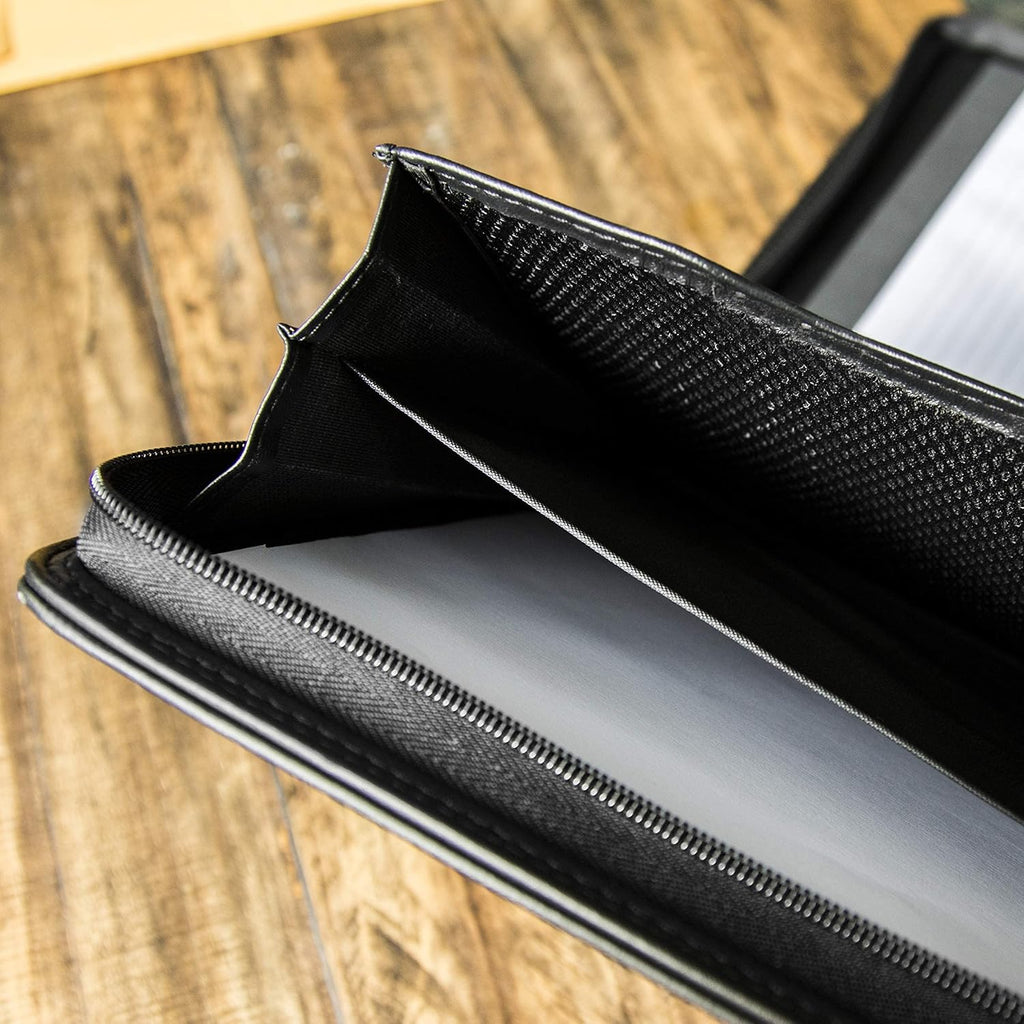 cossini Premium Business portafolios/portadocumentos de piel sintética con cierre y funda interior para tablet de 10.1 pulgadas (Bonos: Libreta de notas, calculadora, bolígrafo y eBook)