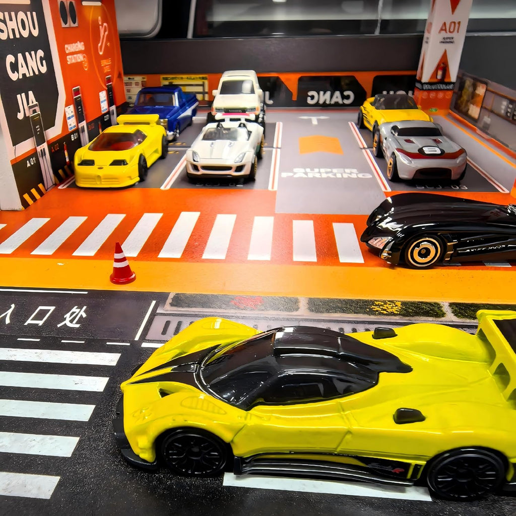Vitrina para Hot Wheels: Diorama de garaje de coche de juguete con luces