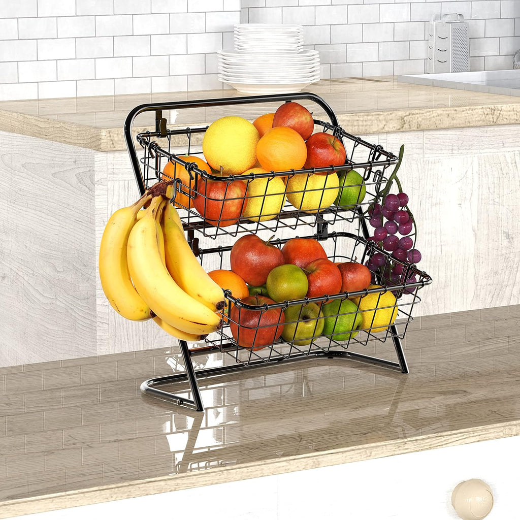 Simple Houseware Soporte rígido de 2 niveles para cesta de mercado, color negro