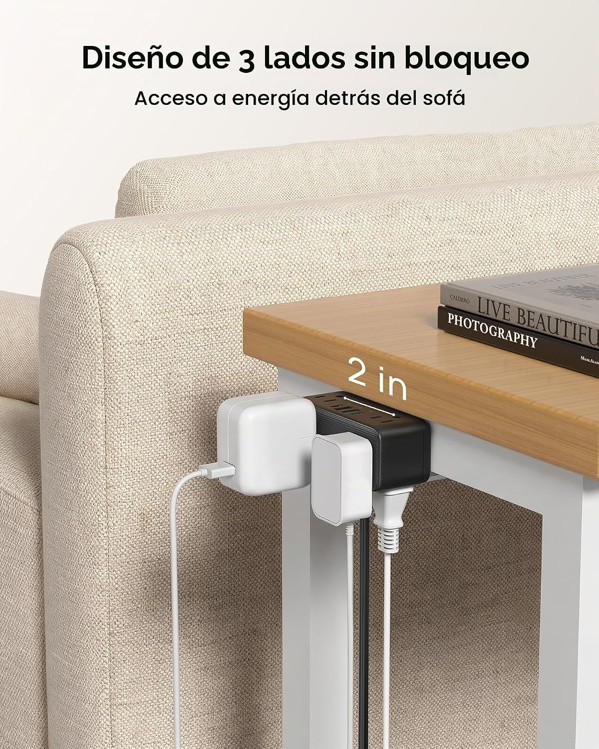 TROND Desenrosca/Clamp de Escritorio Compacta con Tira de Enchufes de 5 ft, Compatible con Borde de Mesa de 2.16", Negro