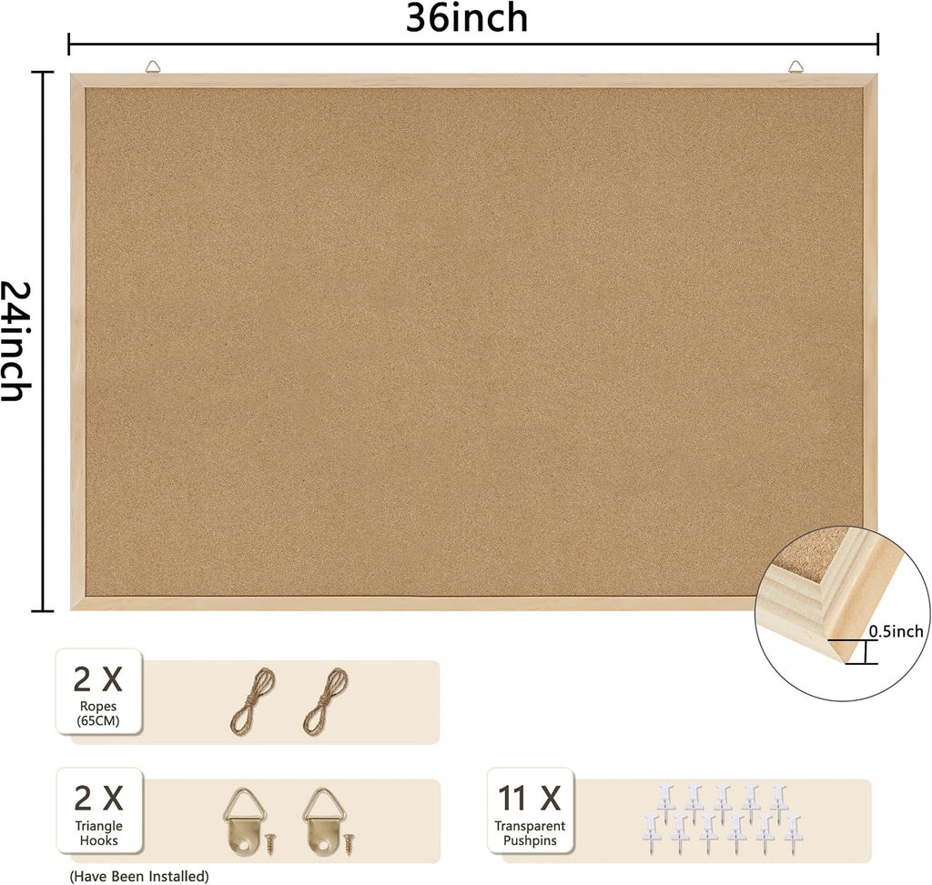 DAHAPYBOO Tablero de corcho 36x24 para oficina con tableros de madera de