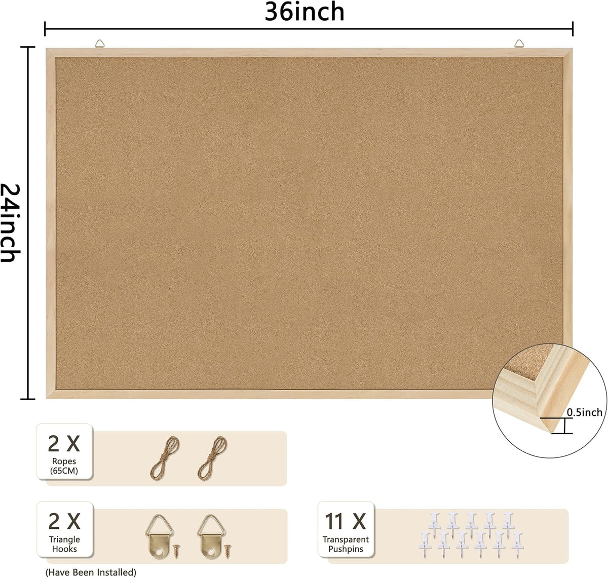 DAHAPYBOO Tablero de corcho 36x24 para oficina con tableros de madera de