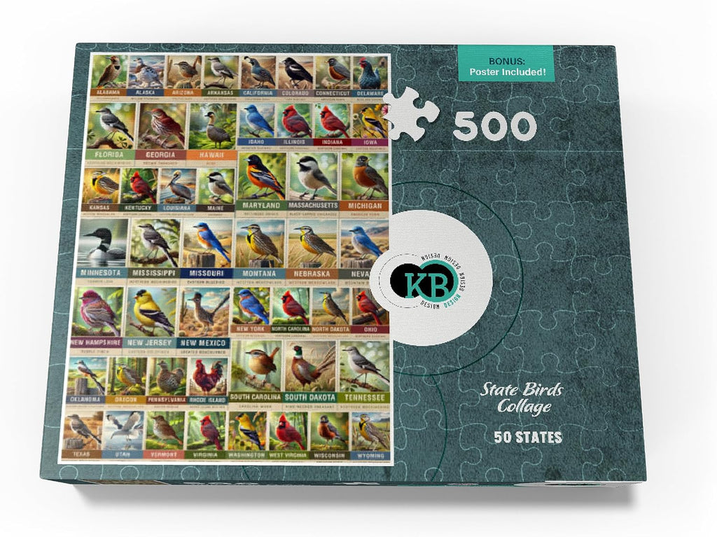 MyPuzzle State Birds Series: 50 State Birds Collage, Vol.1 - Rompecabezas premium de 500 piezas para adultos