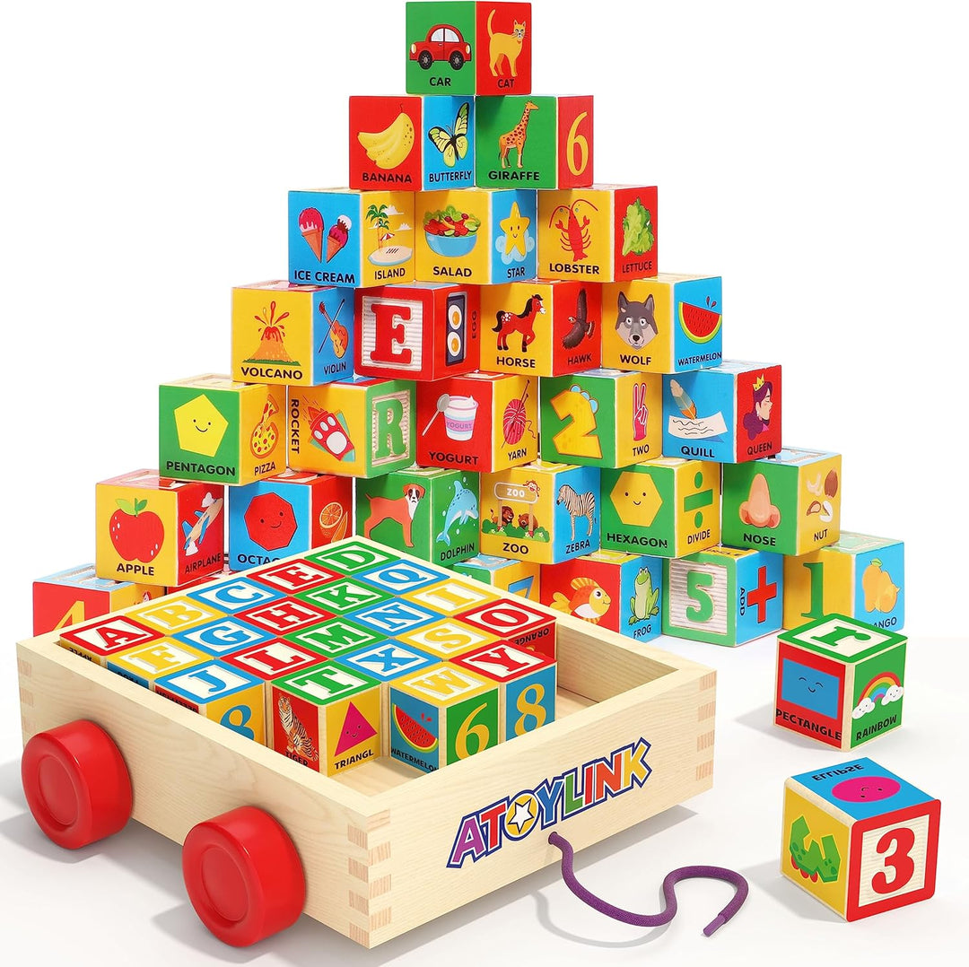 Atoylink Bloques de Construcción de Madera ABC para Niños
