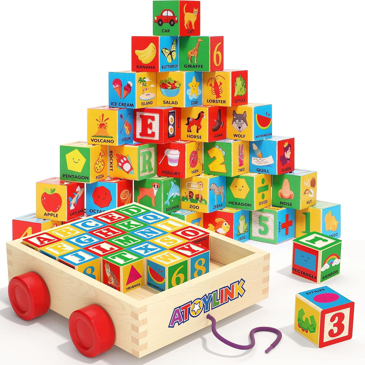 Atoylink Bloques de Construcción de Madera ABC para Niños