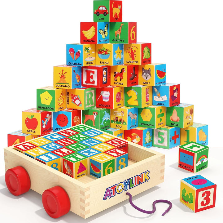 Atoylink Bloques de Construcción de Madera ABC para Niños