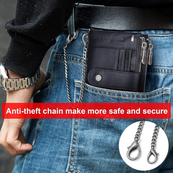 gzcz Billeteras de cadena RFID para hombre, cartera de cuero genuin...