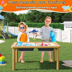 FUNLIO Mesa sensorial plegable de madera con 2 contenedores y 1 silla plegable para niños pequeños, mesa sensorial para niños con tapa de madera contrachapada antideformación, juego de arena y agua para interiores y exteriores, certificado CPC