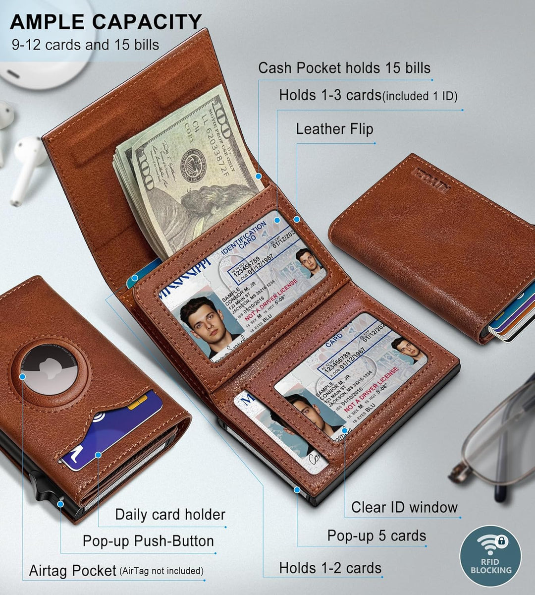 Cartera miyozi Airtag para hombre, con bolsillo para billetes, 2 ve...