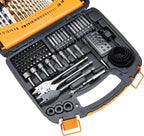Amazon Basics Drill & Driver - Juego de brocas de acero aleado para metal, madera, plástico, mampostería, con estuche de almacenamiento, 100 piezas