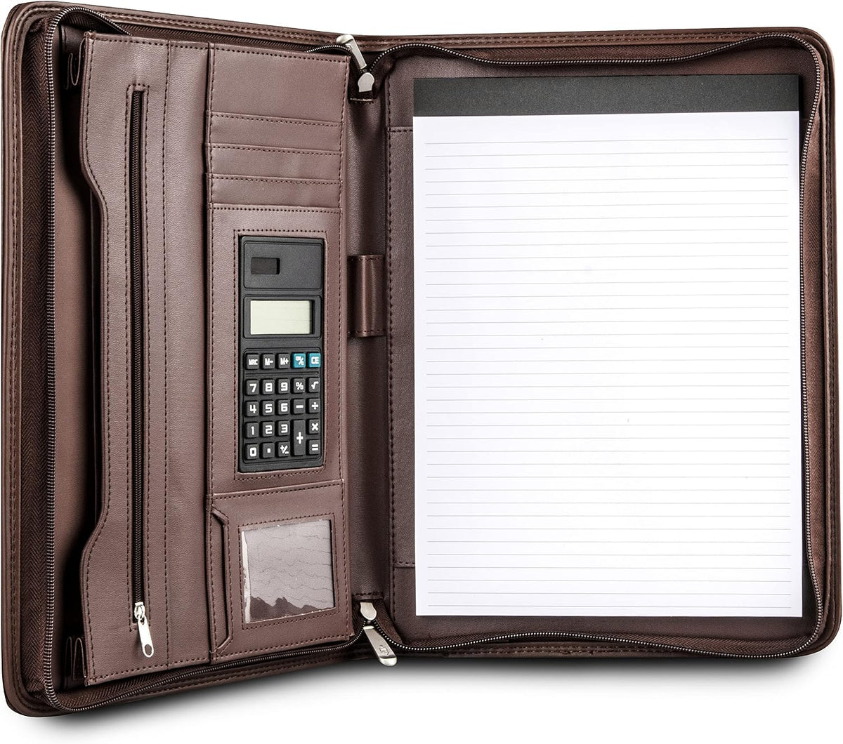 Cossini Portafolio de Negocios Premium con Cremallera – Padfolio - Las Impresiones Comerciales Superiores Comienzan con Cuero PU Vegano, Funda para Tableta de 10.1 Pulgadas, Almacenamiento Inteligente