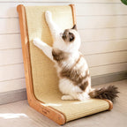Rascador vertical para gatos de sisal en forma de L, madera