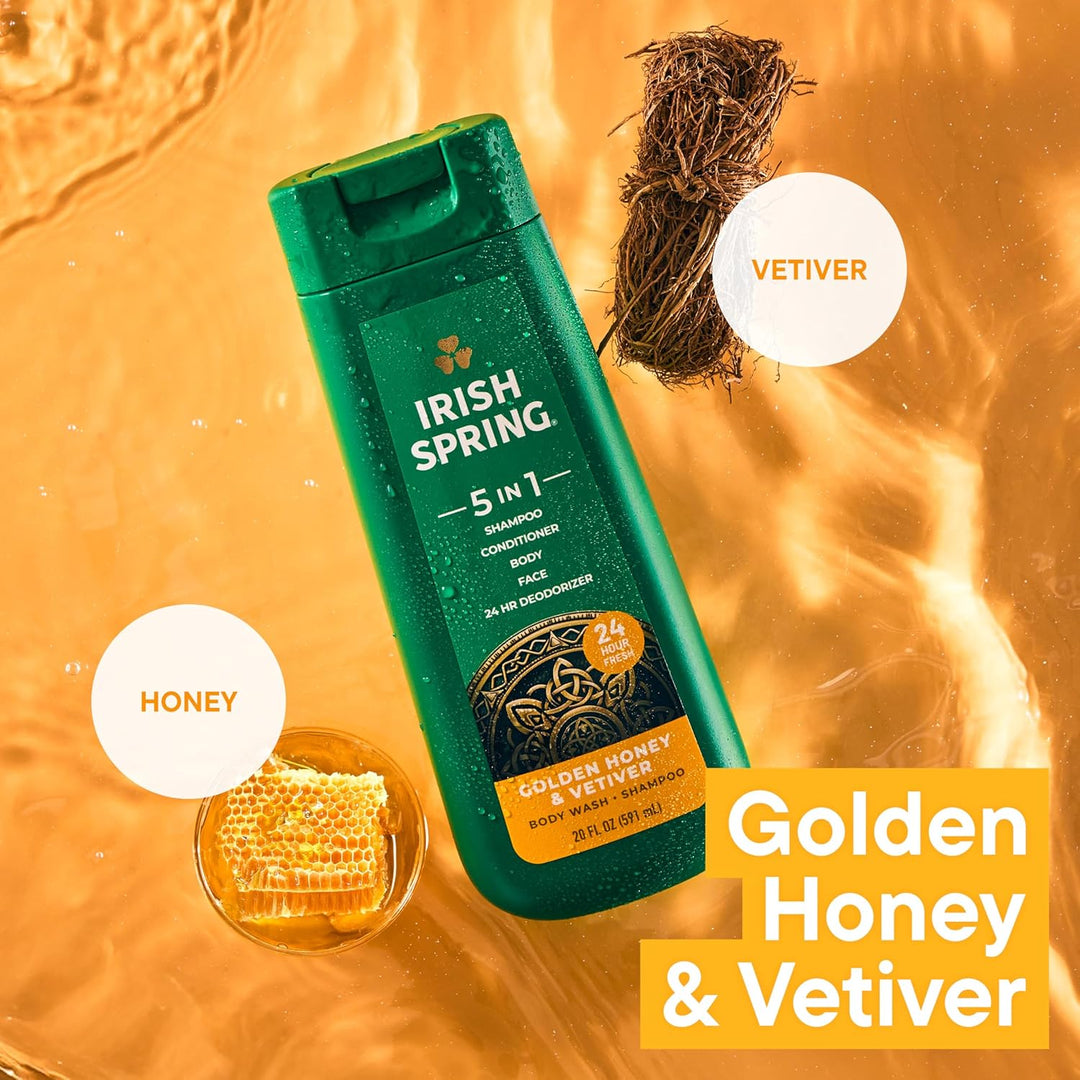 Irish Spring Gel de baño hidratante 5 en 1 para hombres, champú, ac...