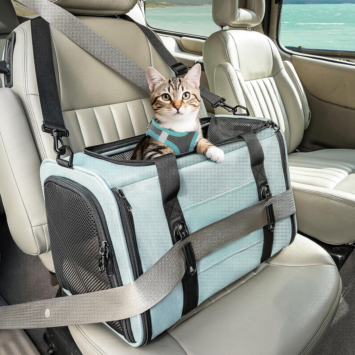PETSFIT Transportador de gatos suave con hebillas de seguridad patentadas