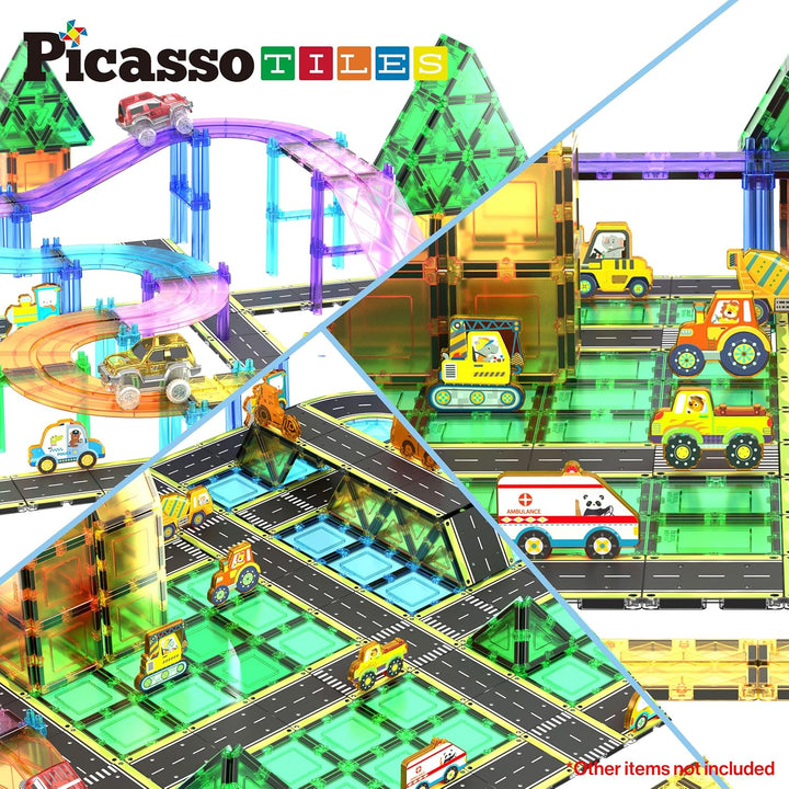 PicassoTiles Azulejos Magnéticos de Construcción Pista de Autos Veh...