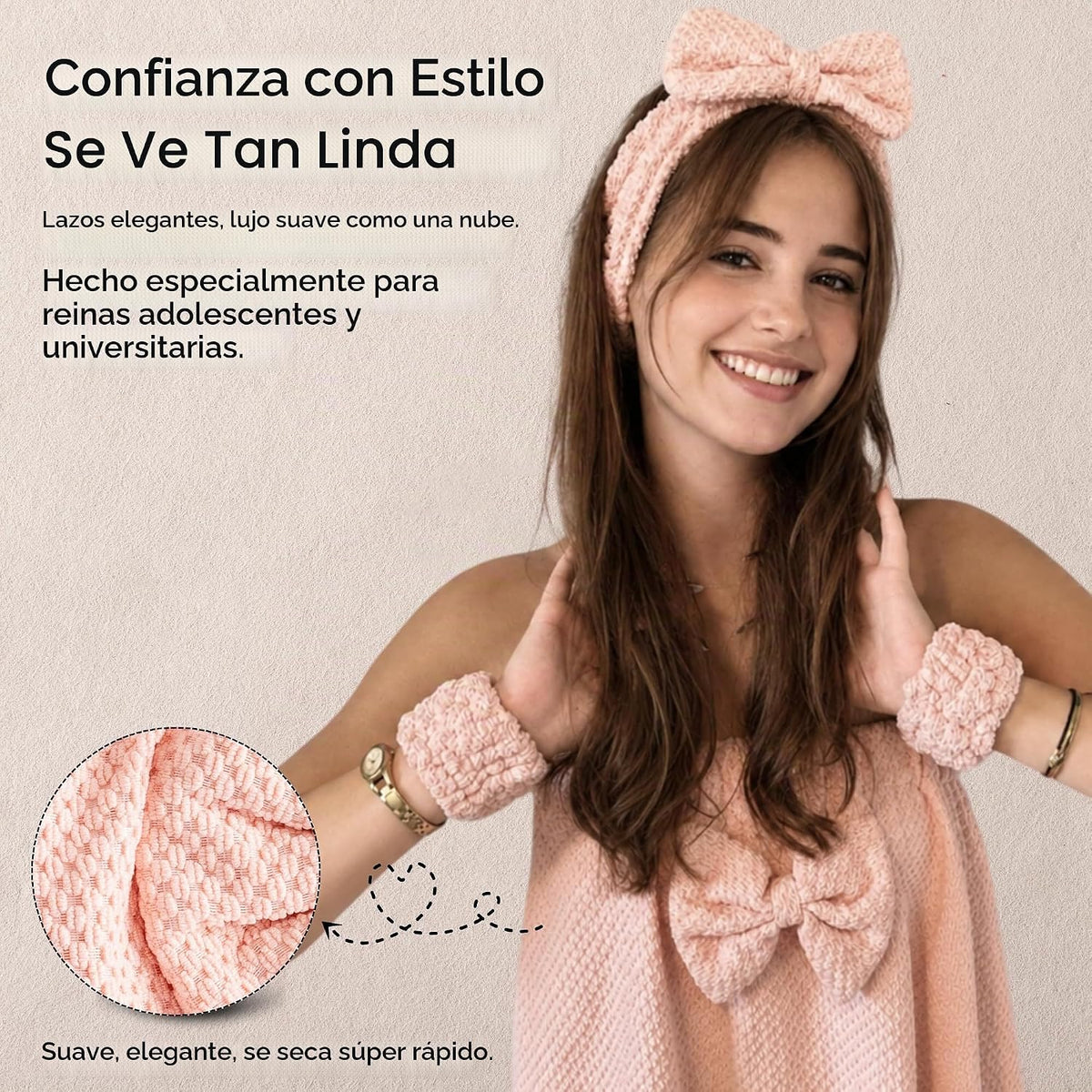 Juego de regalo de ducha eléctrica para adolescentes y universitarias, regalo de cumpleaños, cuidado personal, accesorios de baño esenciales universitarios con toallas, diadema, pulseras y esponja facial (fresco en rosa)