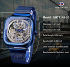 FORSINING Relojes automáticos Reloj de pulsera mecánico dorado para hombre Relojes de esqueleto con esfera transparente de acero inoxidable con movimiento de flor real talla