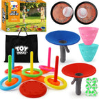 TOY Life Juego de pelota de lanzar y atrapar 5 en 1 para niños, juego de captura de bolas adhesivas con guantes y bolas, lanzamiento de anillo, juegos al aire libre y patio, juegos de playa para niños