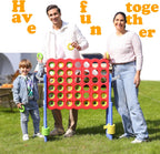 SDADI - Juego gigante ajustable en altura de 4 en fila, juego Jumbo 2-en-1 de 4 anotaciones con juego de lanzamiento de anillos, juego de patio para interiores y exteriores para niños, adultos y