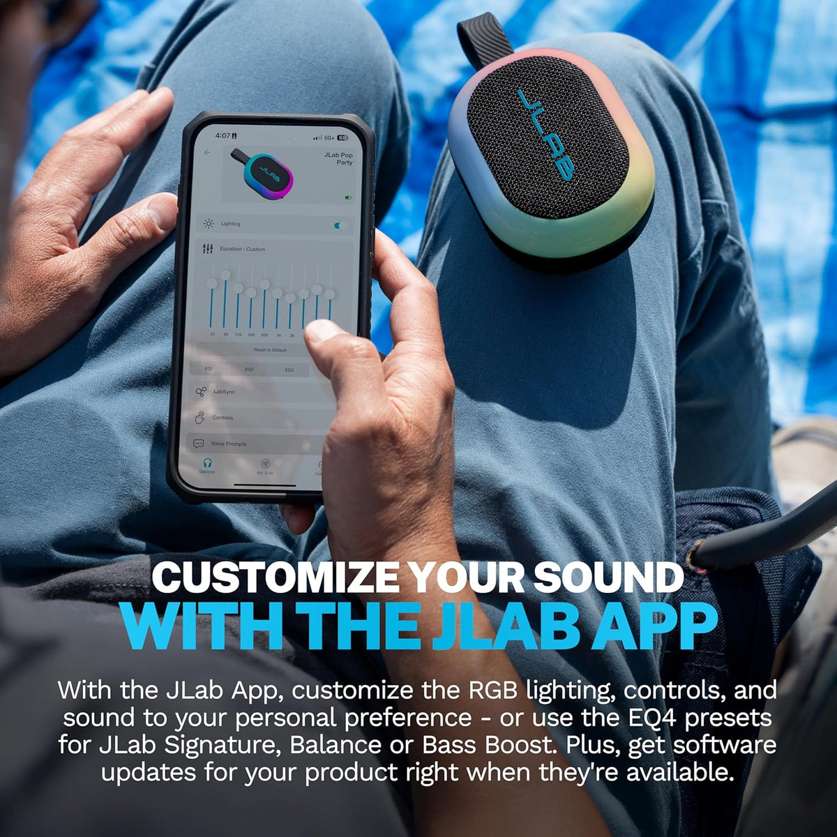 JLab, Partido pop, altavoz Bluetooth portátil, impermeable IP55, LE...
