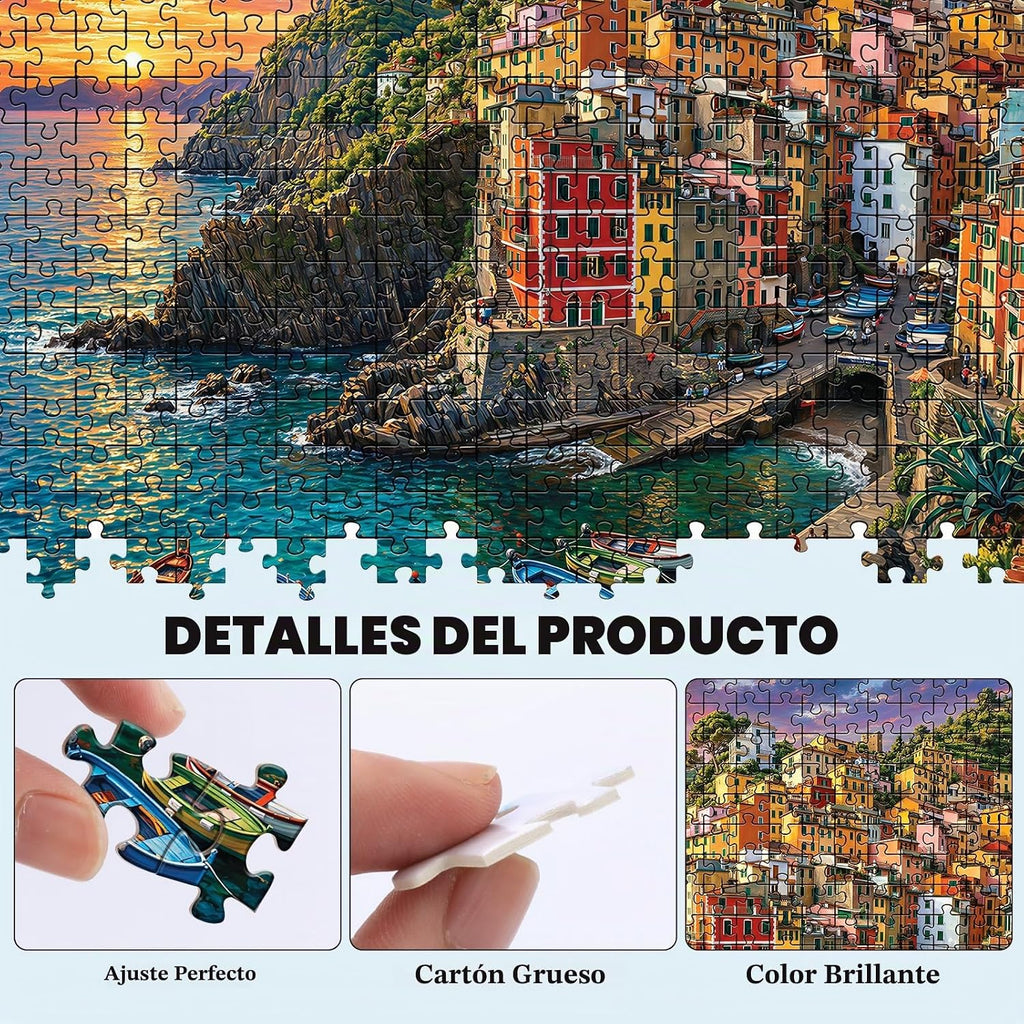 Paquete de 4 rompecabezas de 500 piezas para adultos, rompecabezas de 500 piezas de Italia Cinque Terre Amalfi Coast para adultos, 500 piezas, Torre Eiffel de París, puente de Venecia, Rialto