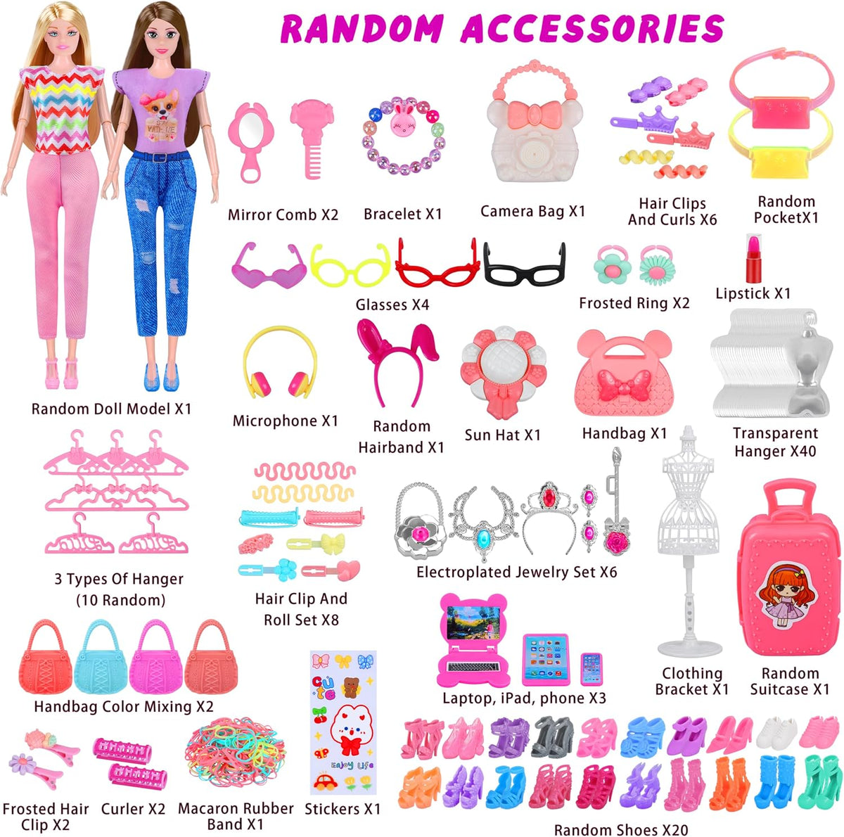 342 piezas de ropa y accesorios para muñecas con muñeca, vestidos de princesa, vestidos de moda, parte superior, pantalones, trajes de baño, zapatos, perchas y otros accesorios, juego de muñeca