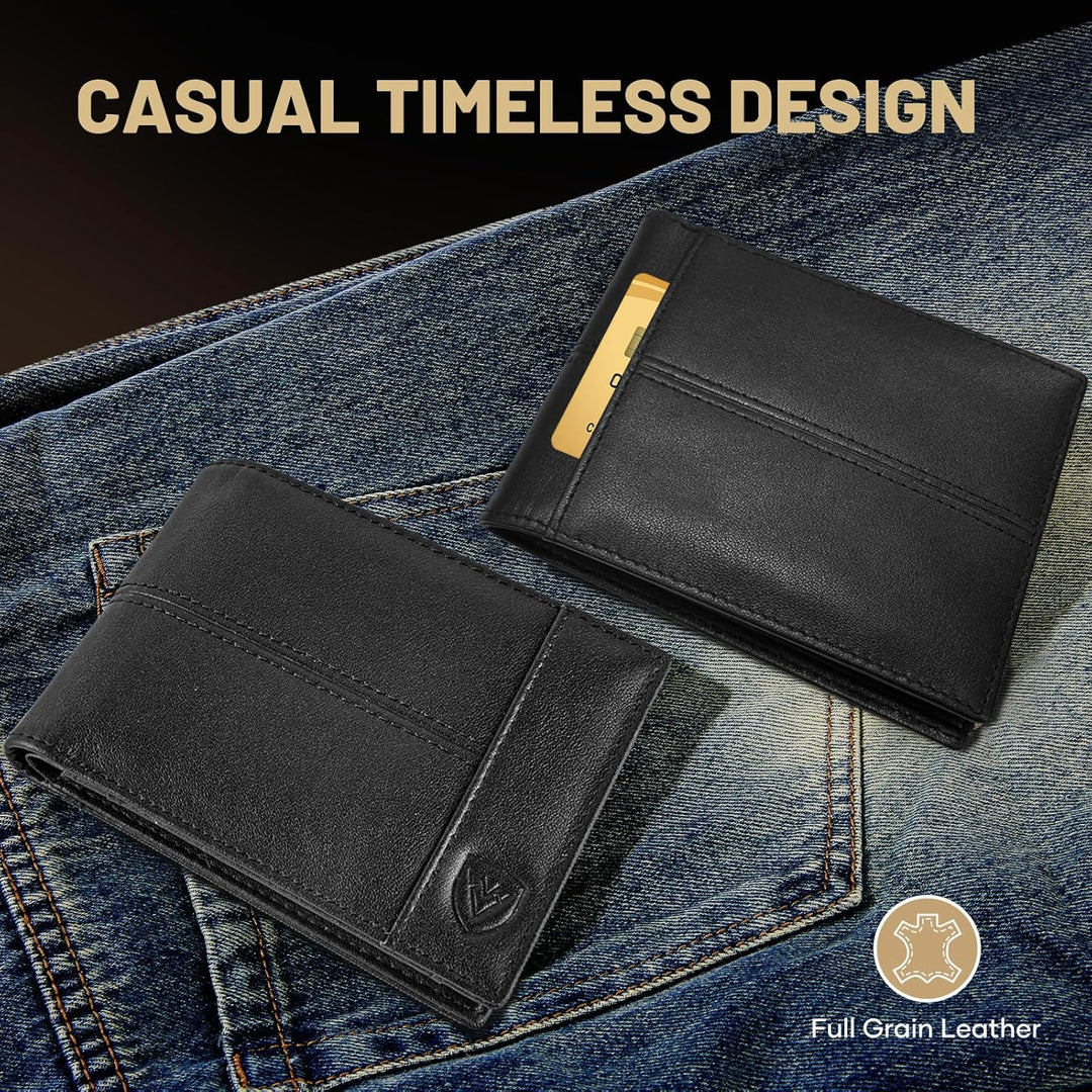 VEESKYE Cartera de cuero de grano completo para hombre, bloqueo RFI...