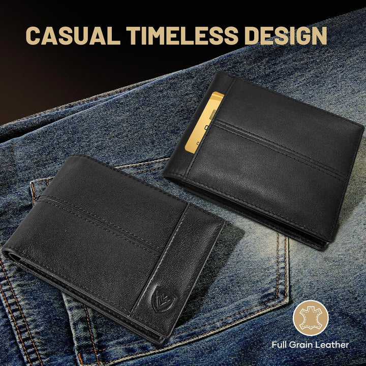 VEESKYE Cartera de cuero de grano completo para hombre, bloqueo RFI...