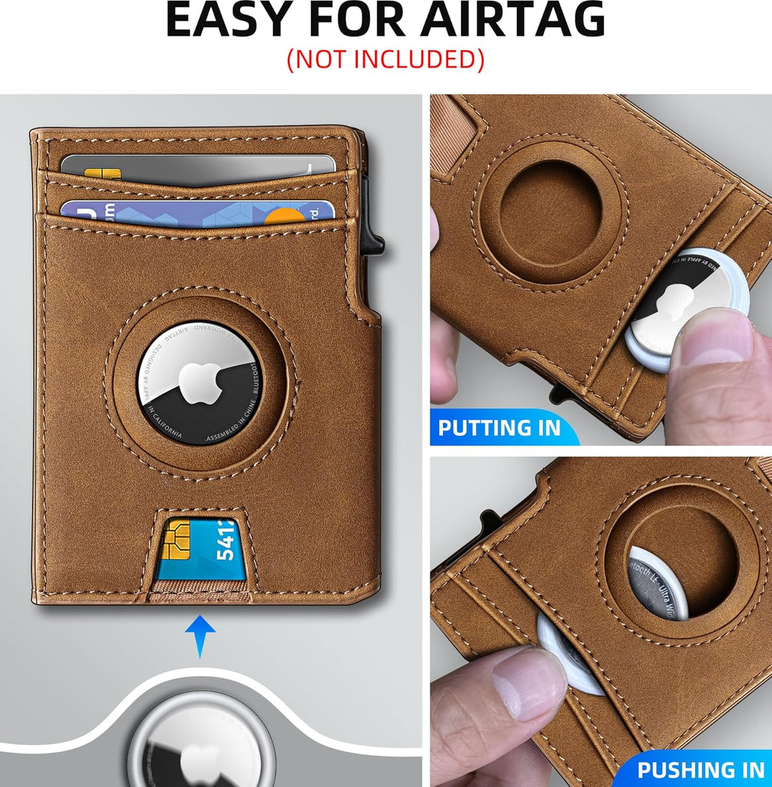 Miyozi - Billetera Airtag para hombre, con clip de dinero, estuche...