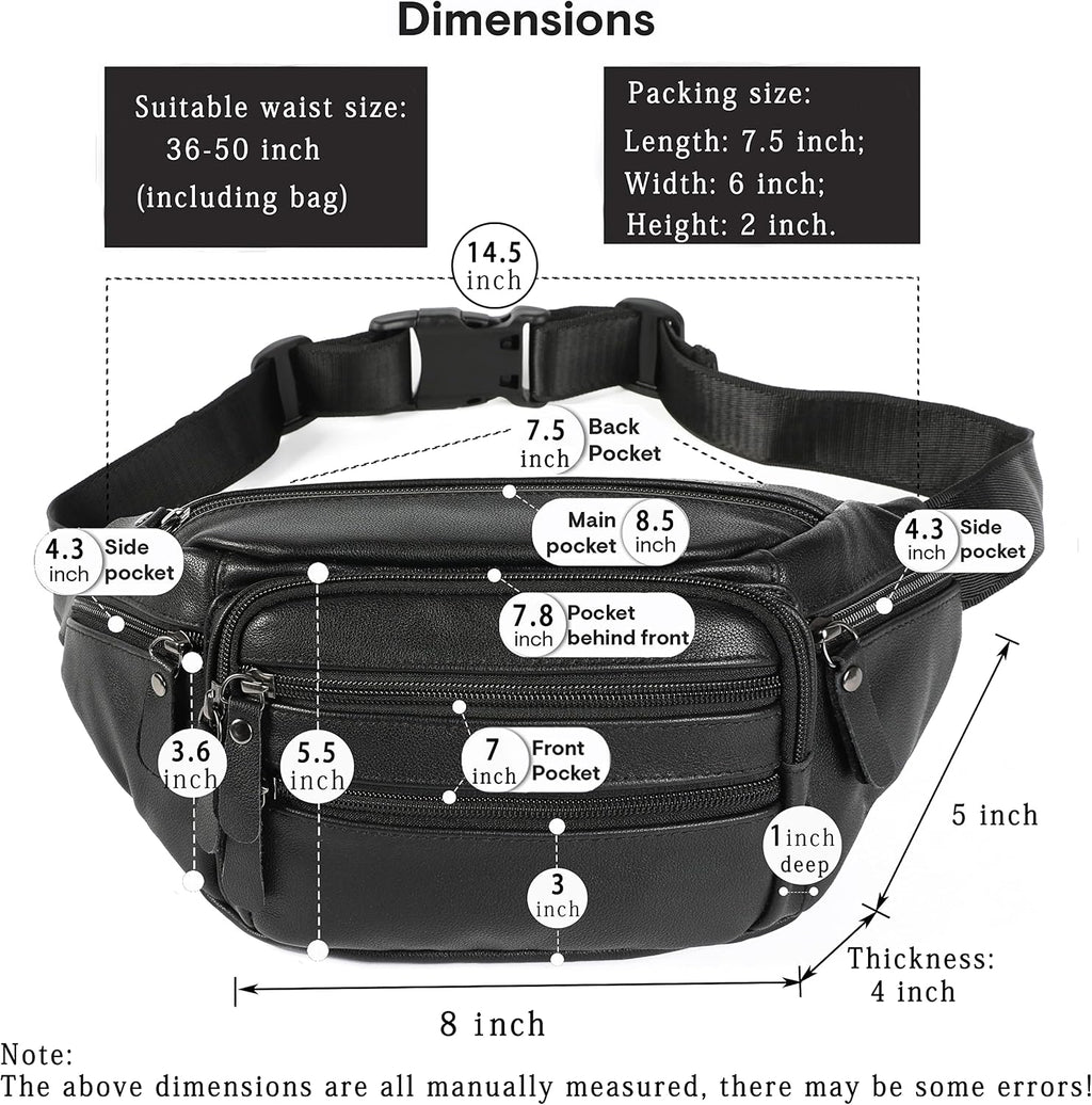 Riñonera de cuero negro para hombres y mujeres, bolsa de cintura de cuero genuino, bolsa de cinturón cruzada con correa ajustable para caminar, senderismo, ciclismo, Moda